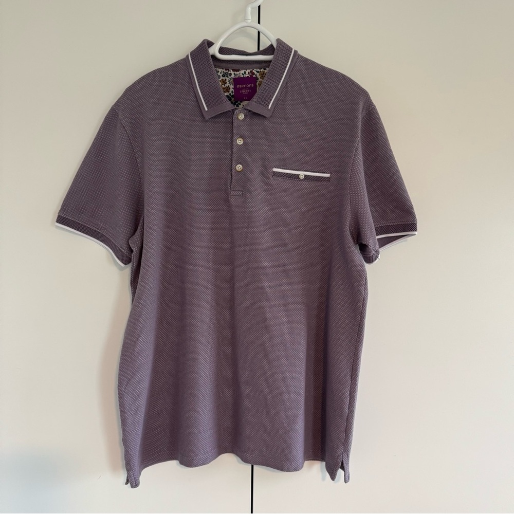 Simons Lavender Polo Shirt – White Trim, Liberty Fabric, Size L​​​​​
